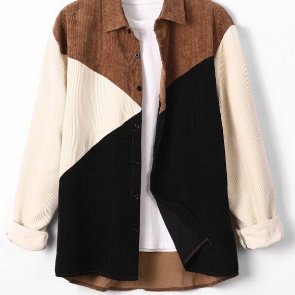 Casual Color Block Men's Corduroy Shirt - Picture 2 of 7